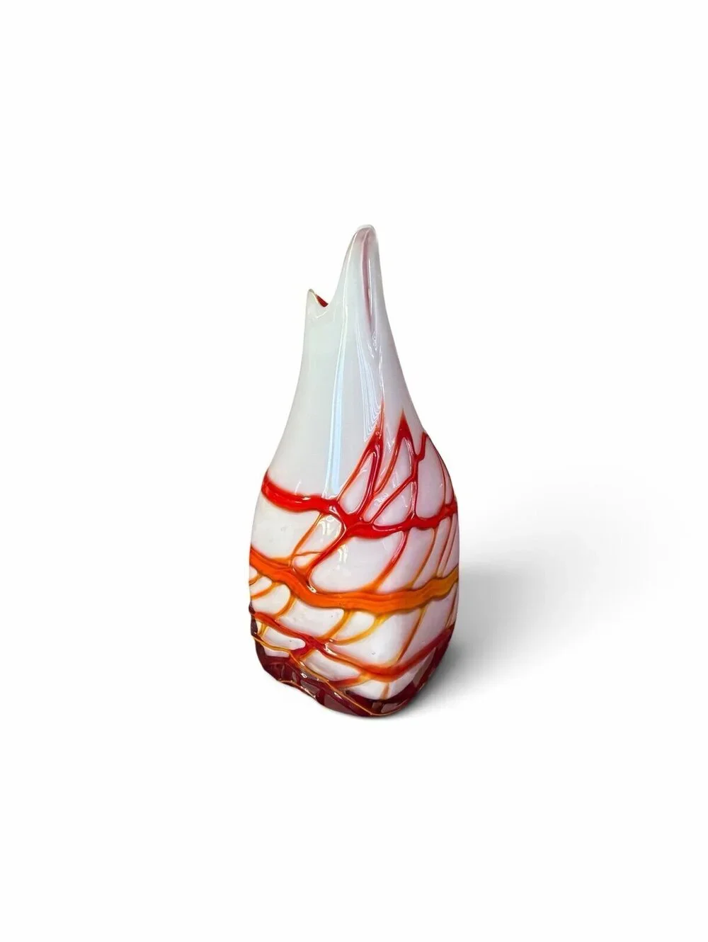 Hand Blown Glass Vase Swirl Red Orange Yellow White